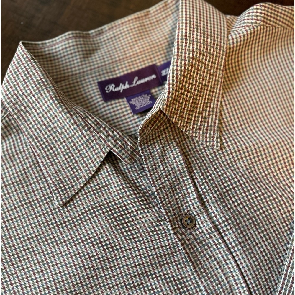 Purple Label RALPH LAUREN Men’s XTRA LARGE XL Tan Check LS button-up ALL COTTON